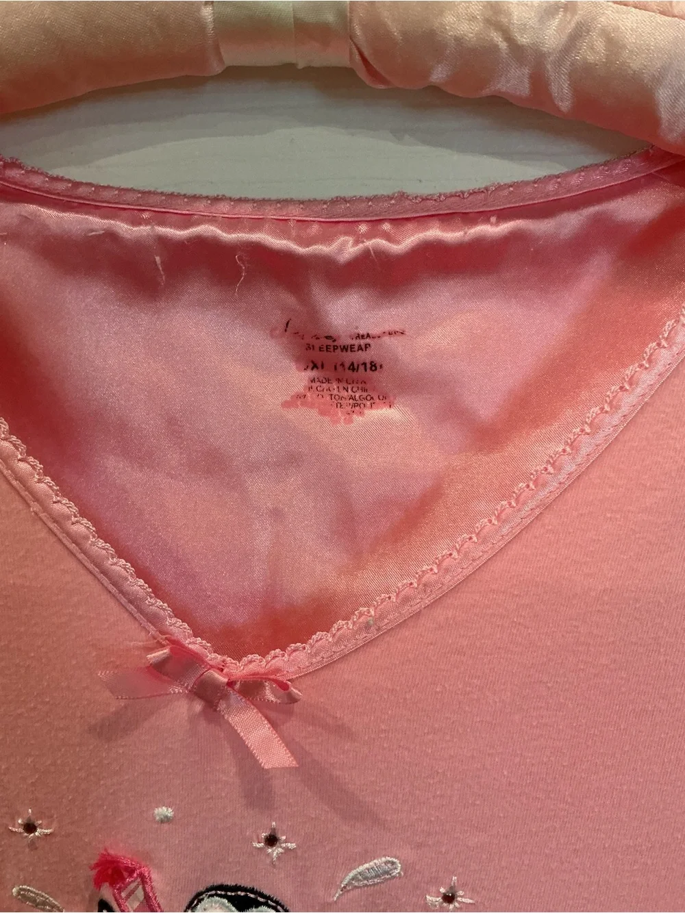 Pink Long-Sleeve V-Neck Nightgown with Penguin Graphic